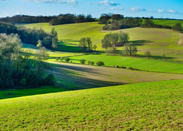 Rolling green fields surrounding Oadby Manor Care Home in Oadby, Leicestershire.